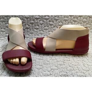 Camper Sandals Womens 9 Red Beige Right Nina Crossover Leather Flats Shoes